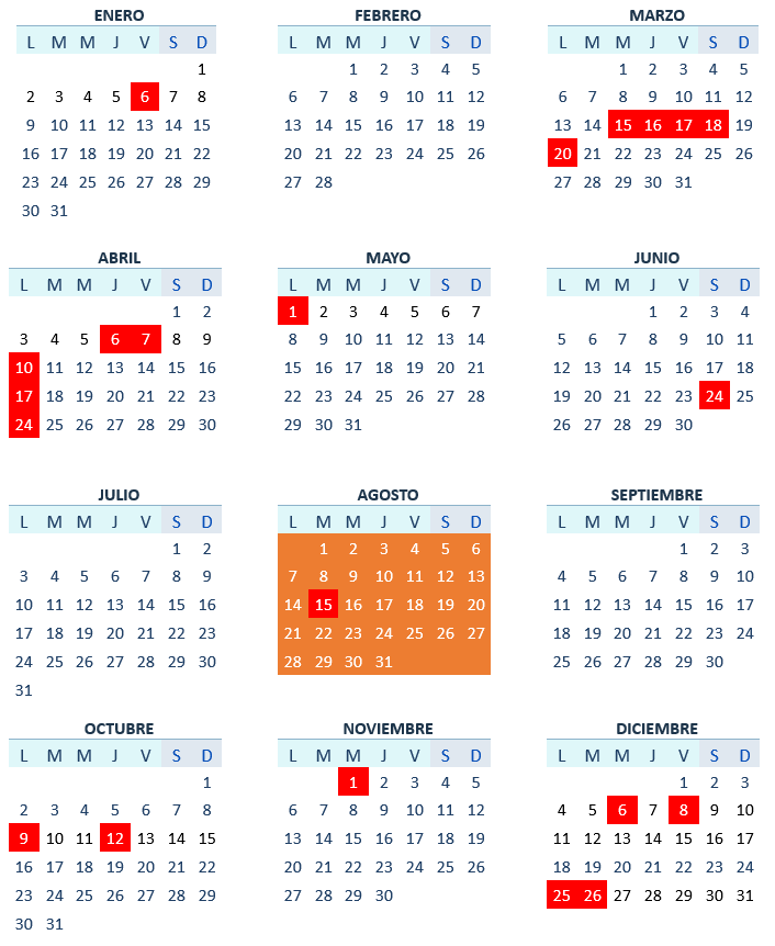 Calendario de días inhábiles 2023