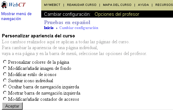 Apariencia del curso