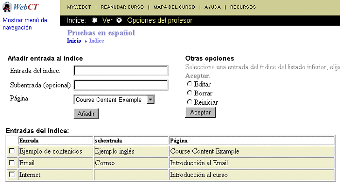 Pantalla Añadir entrada al índice