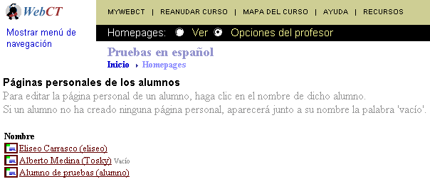 Páginas personales de los alumnos