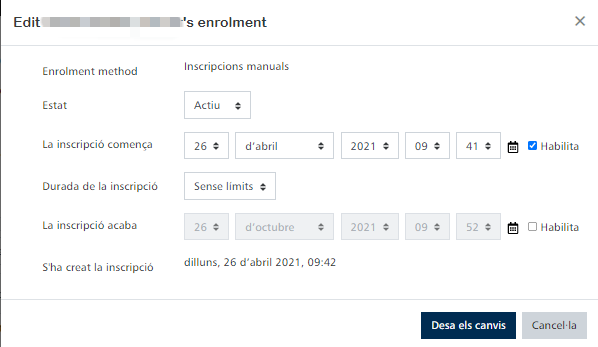 Exemple de la interfície en "participants".