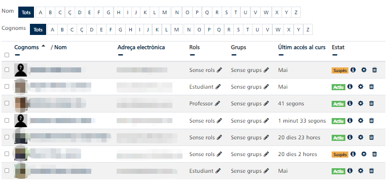 Exemple de la interfície en "participants".