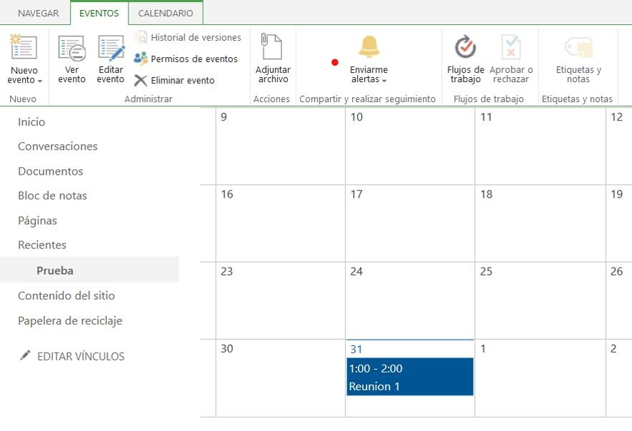 Visualització de l'esdeveniment al calendari