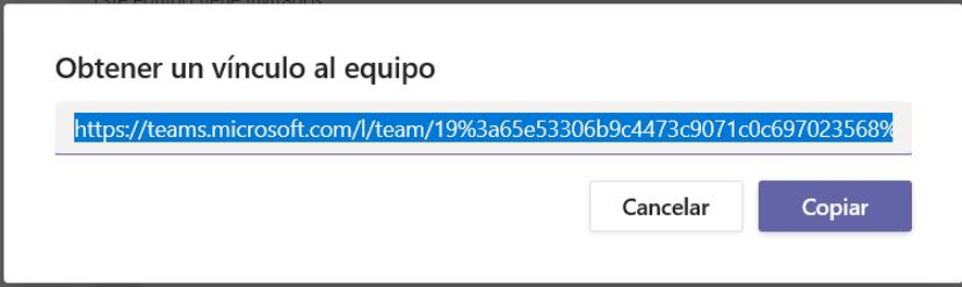 copiar el vincle crear per a unisr-se a un equip de teams