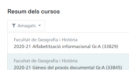 visualització dels cursos amagats