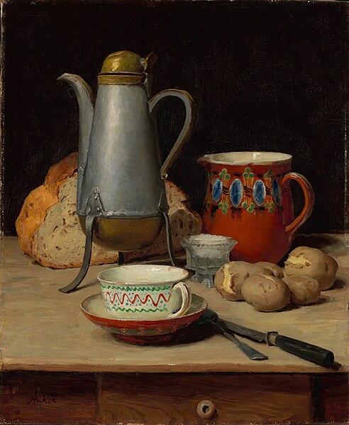 Obra: Stilleben, Kaffee und Kartoffeln (Albert Anker)