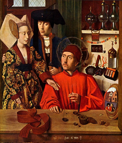 Óleo sobre tabla pintada "Un orfebre en su taller"