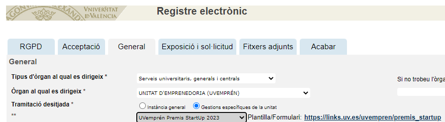 instancia general - startup-premis