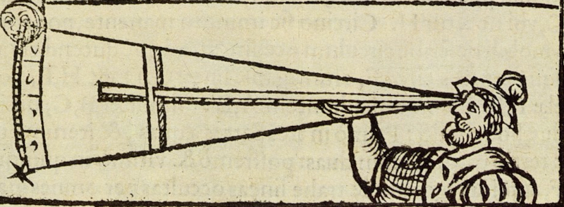 Person aobserving the lunar distance with crossbow