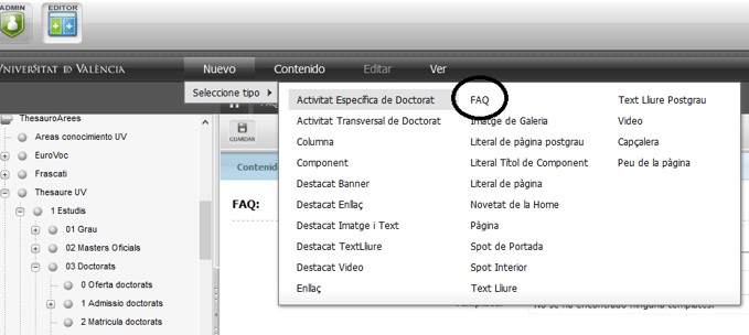 Creació d'una nova FAQ al gestor.