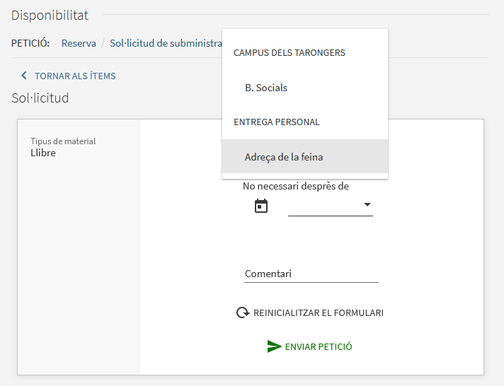 Seleccioneu ubicació