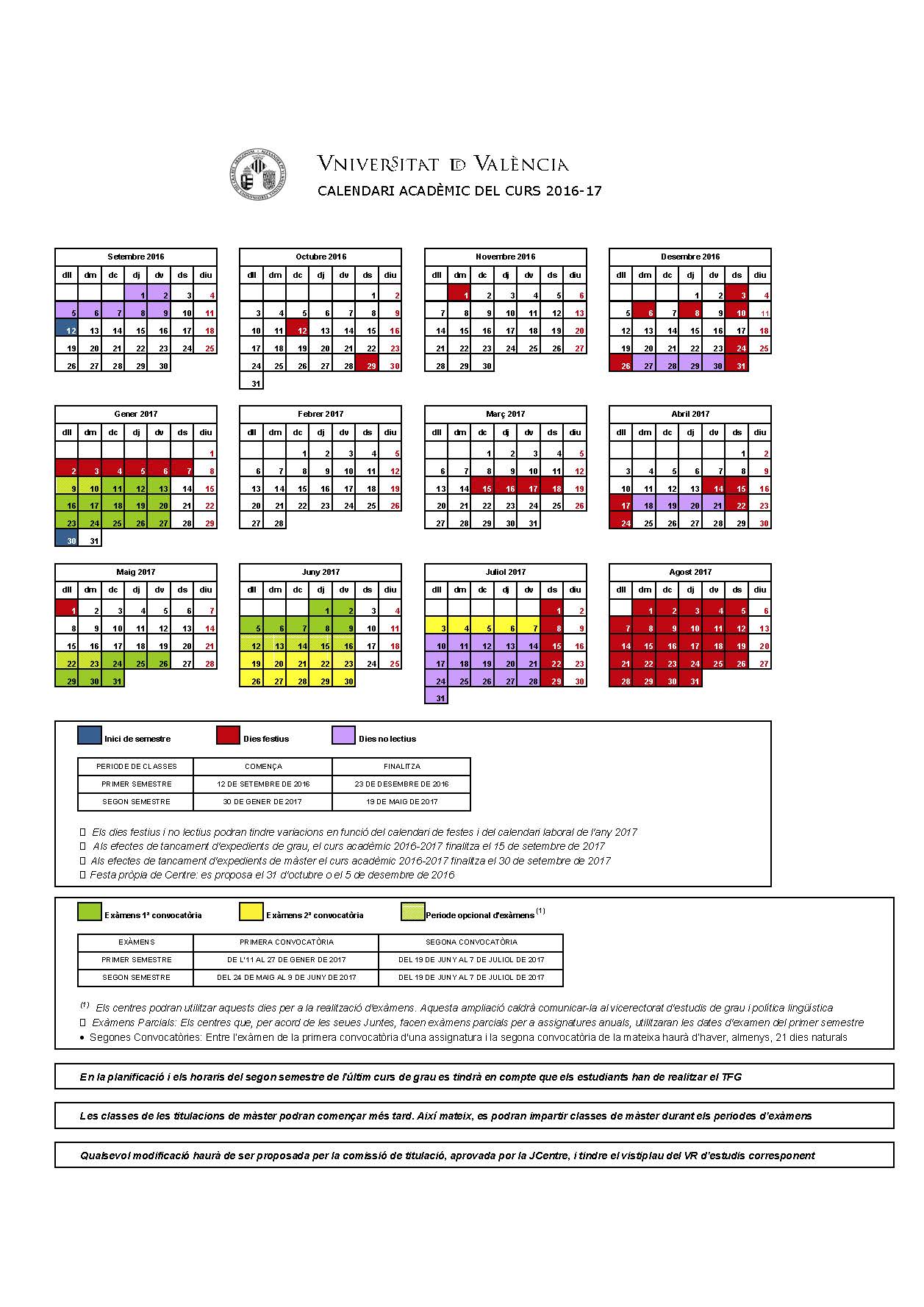 Calendari Acad�mic 2016/17