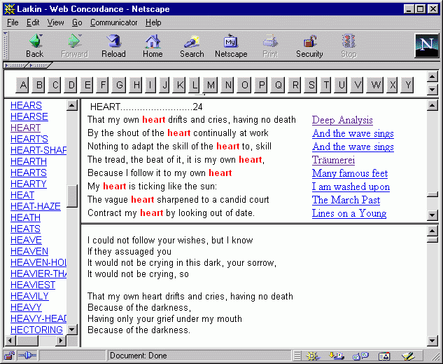 Screenshot - Web Concordance - Poems of Philip Larkin