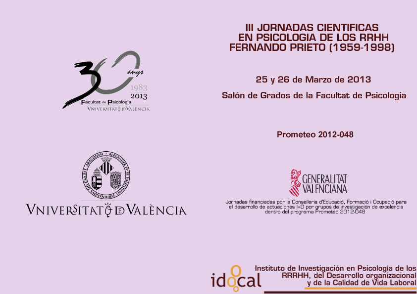 Programa de las III JORNADAS CIENT&Iacute;FICAS EN PSICOLOGIA DE LOS RECURSOS HUMANOS. FERNANDO PRIETO (1959-1998) 
