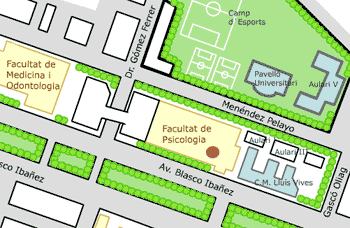Plànol d'ubicació del edifici de Rectorat dins del campus de Blasco Ibáñez
